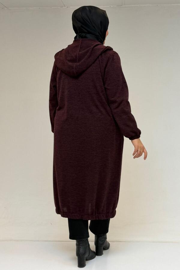 53065 Büyük Beden Kapüşonlu - Düğmeli Mir Ceket - Mürdüm - 3