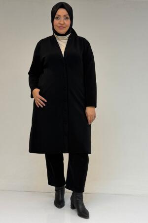 53066 Büyük Beden Cep Detaylı Çelik Ceket - Siyah - 