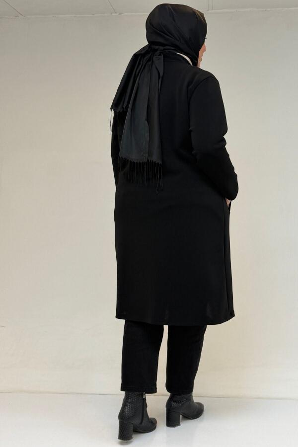 53066 Büyük Beden Cep Detaylı Çelik Ceket - Siyah - 3