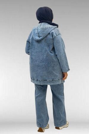 53068 Büyük Beden Bebe Lastik Detaylı Kot Ceket - Mavi - 3