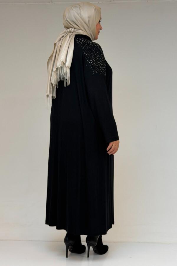 53069 Büyük Beden Omzu Taş Detaylı Penye Tunik - Siyah - 3