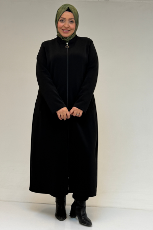 53070 Büyük Beden Fermuarlı Çelik Ceket - Siyah - 