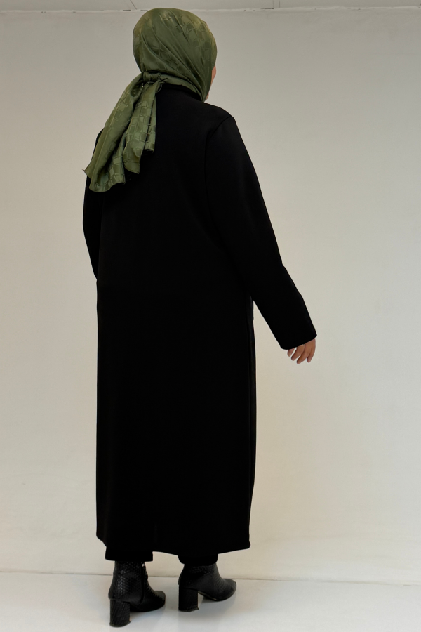 53070 Büyük Beden Fermuarlı Çelik Ceket - Siyah - 3