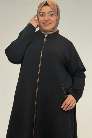 53072 Büyük Beden Kıstırma Biyeli Fermuarlı Çelik Kap - Siyah - 