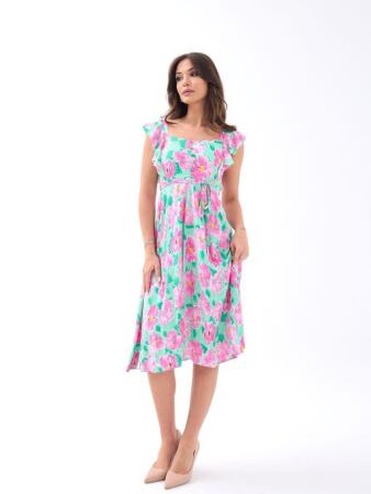 5370 ELBİSE-PEMBE GÜL DESEN - 1