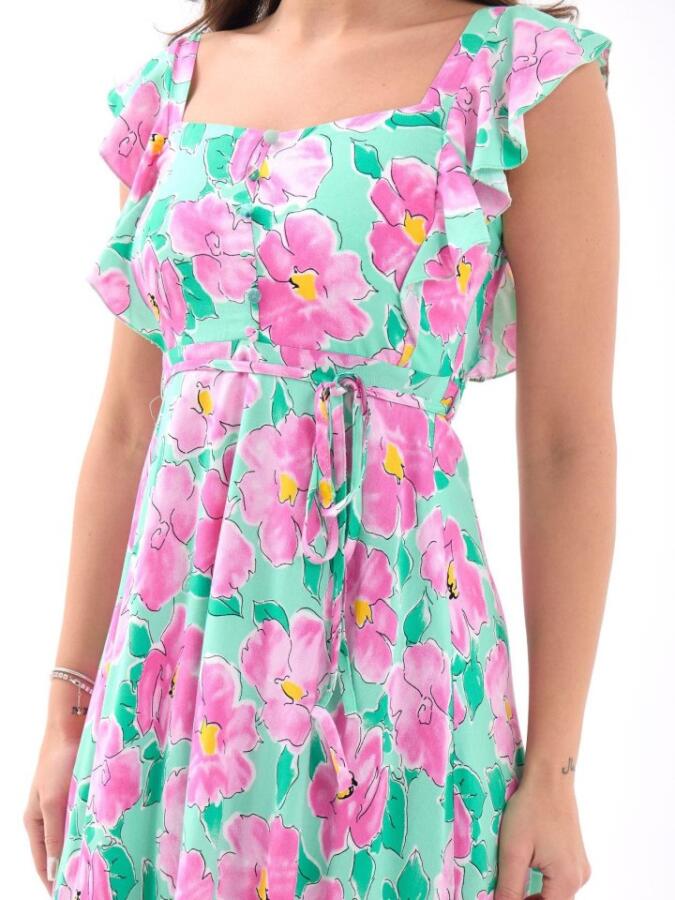 5370 ELBİSE-PEMBE GÜL DESEN - 2