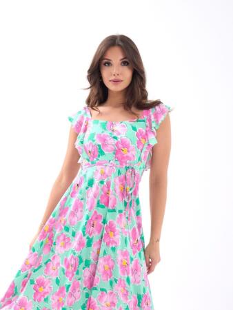 5370 ELBİSE-PEMBE GÜL DESEN - 4