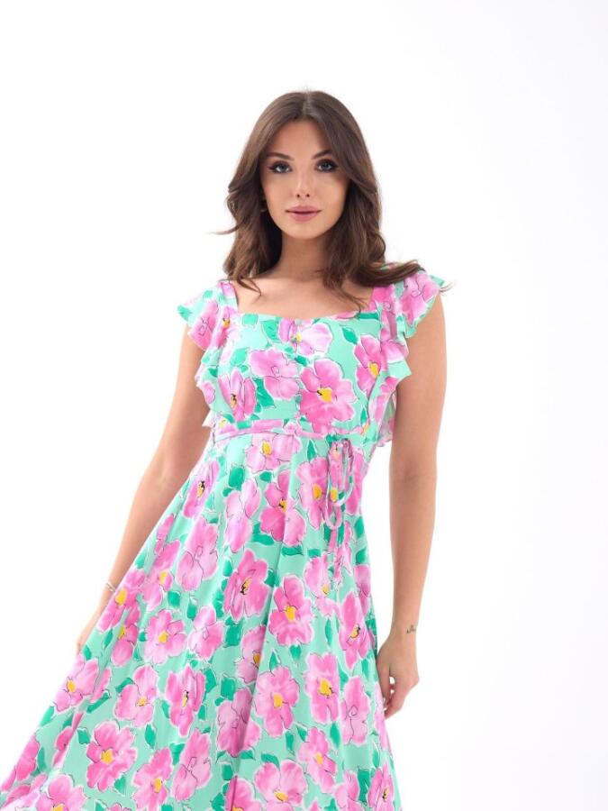 5370 ELBİSE-PEMBE GÜL DESEN - 4