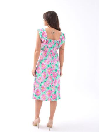 5370 ELBİSE-PEMBE GÜL DESEN - 5