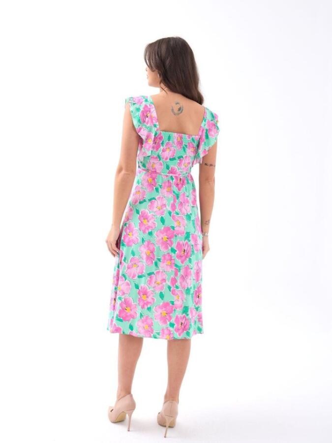 5370 ELBİSE-PEMBE GÜL DESEN - 5