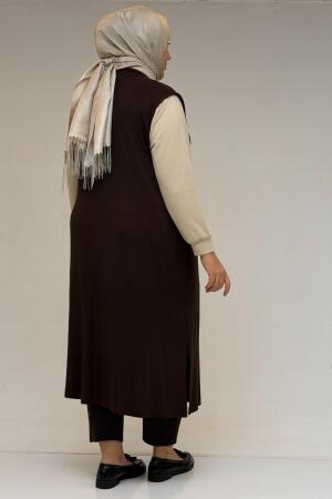 54017 Büyük Bedenkaplama Düğmeli Giy-Çık Penye Yelek - Kahve - 3