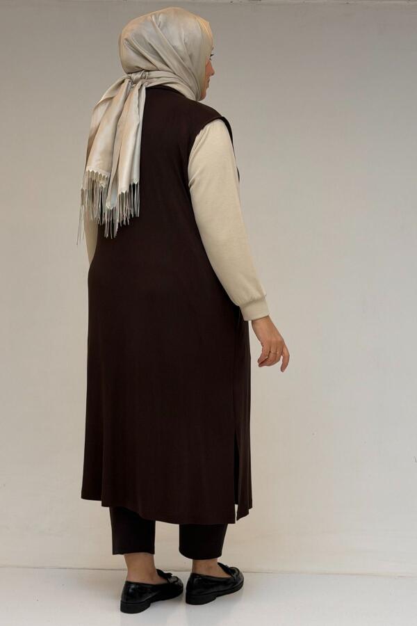 54017 Büyük Bedenkaplama Düğmeli Giy-Çık Penye Yelek - Kahve - 3