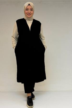 54017 Büyük Bedenkaplama Düğmeli Giy-Çık Penye Yelek - Siyah - 1