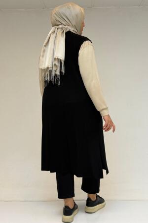 54017 Büyük Bedenkaplama Düğmeli Giy-Çık Penye Yelek - Siyah - 3