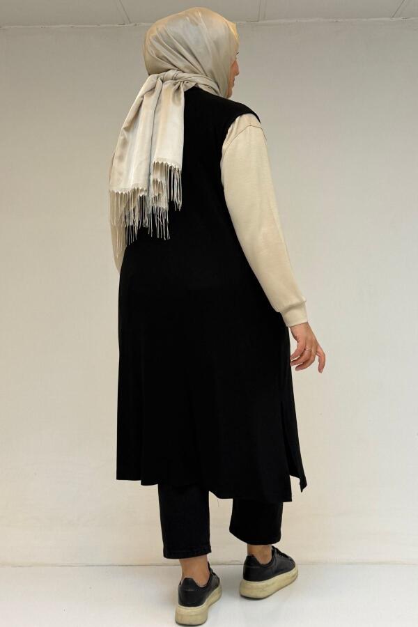 54017 Büyük Bedenkaplama Düğmeli Giy-Çık Penye Yelek - Siyah - 3