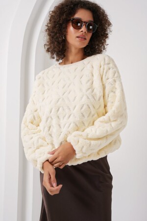 55445 Peluş Kazak - Ekru - 3