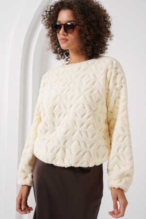 55445 Peluş Kazak - Ekru - 4