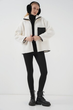 55446 Fermuarlı Oversize Peluş Ceket Mont - D. Siyah - 2