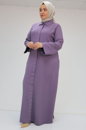 56012 Büyük Beden Kol Garnili Etamin Abaya Ferace - Lila - 1