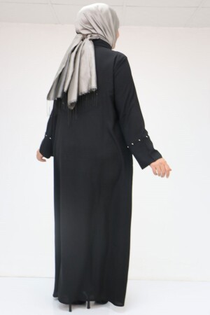 56012 Büyük Beden Kol Garnili Etamin Abaya Ferace - Siyah - 3