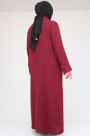 56018 Büyük Beden Taş Baskı Detaylı Krep Ferace - Bordo - 3