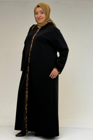 56019 Büyük Beden Biyeli Fermuarlı Hakim Yakalı Çelik Ferace - Siyah - 