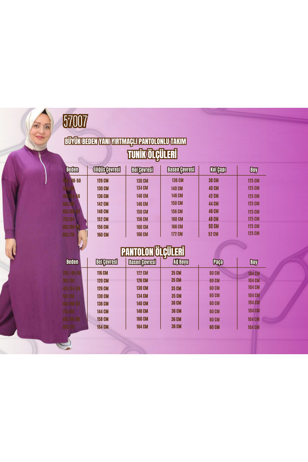 57007 Büyük Beden Yanı Yırtmaçlı Pantolonlu Takım - Vizon - 2
