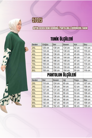 57015 Büyük Beden Renk Kombinli Pantolonlu Bürümcük Takım - Ekru-Siyah - 2