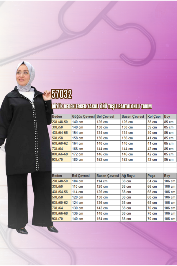 57032 Büyük Beden Erkek Yakılı Fermuarlı Pantolonlu Takım - Saks - 2