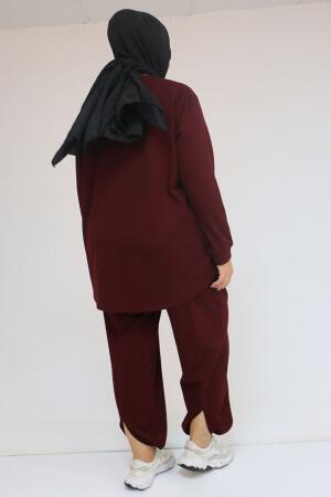 57058 Büyük Beden Pantolonlu Modal İkili Takım - Bordo - 3
