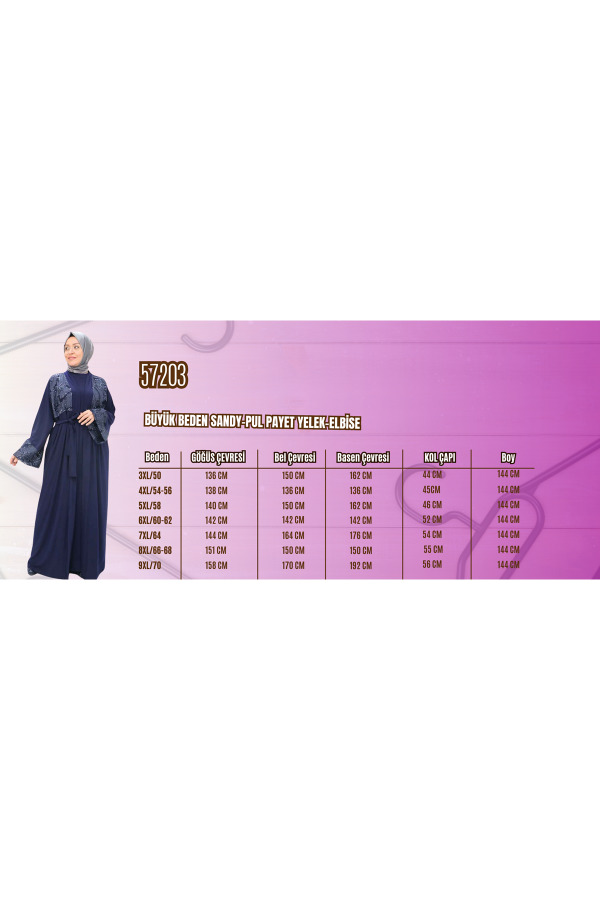 57203 Büyük Beden Sandy-Pul Payet Yelek-Elbise - Siyah - 2