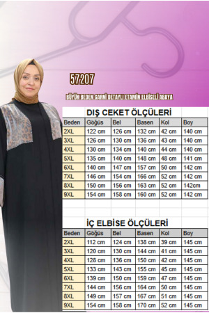 57207 Büyük Beden Garni Detaylı Etamin Elbiseli Abaya - Petrol - 2