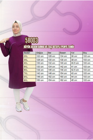 58003 Büyük Beden Arma Ve Taş Detaylı Penye Tunik - Kahve - 2