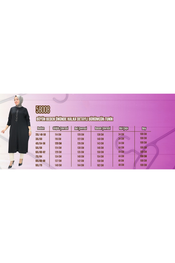 58008 Büyük Beden Önünde Halka Detaylı Bürümcük Tunik - Taba - 2