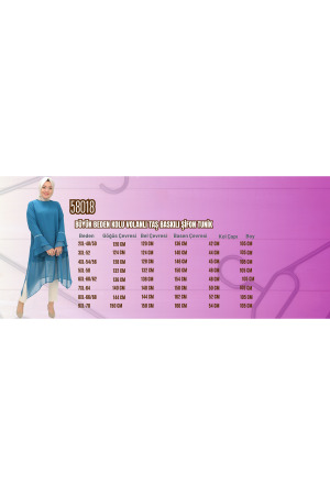 58018 Büyük Beden Kolu Volanlı Taş Baskılı Şifon Tunik - Saks - 2