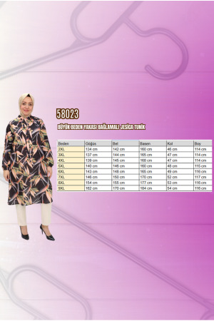 58023 Büyük Beden Yakası Bağlamalı Jesica Tunik - Daire Desen Fuşya - 2