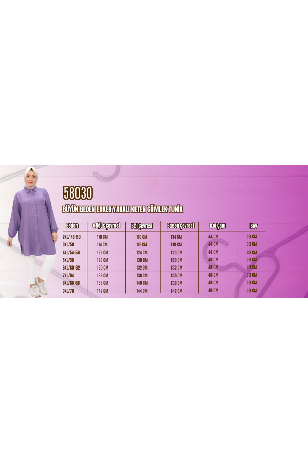 58030 Büyük Beden Erkek Yakalı Keten Gömlek Tunik - Bordo - 2