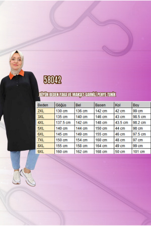 58042 Büyük Beden Yaka Ve Manşet Garnili Penye Tunik - Nefti - 2