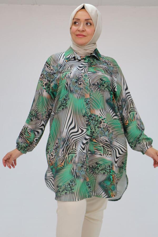 58052 Büyük Beden Erkek Yakalı Jesica Gömlek Tunik - Zebra Desen Beneton - 2