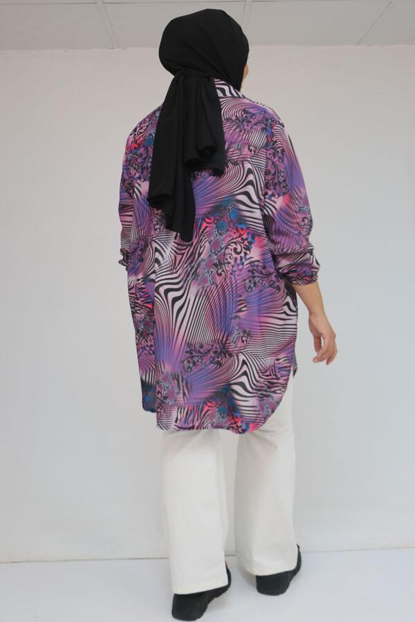 58052 Büyük Beden Erkek Yakalı Jesica Gömlek Tunik - Zebra Desen Mor - 3