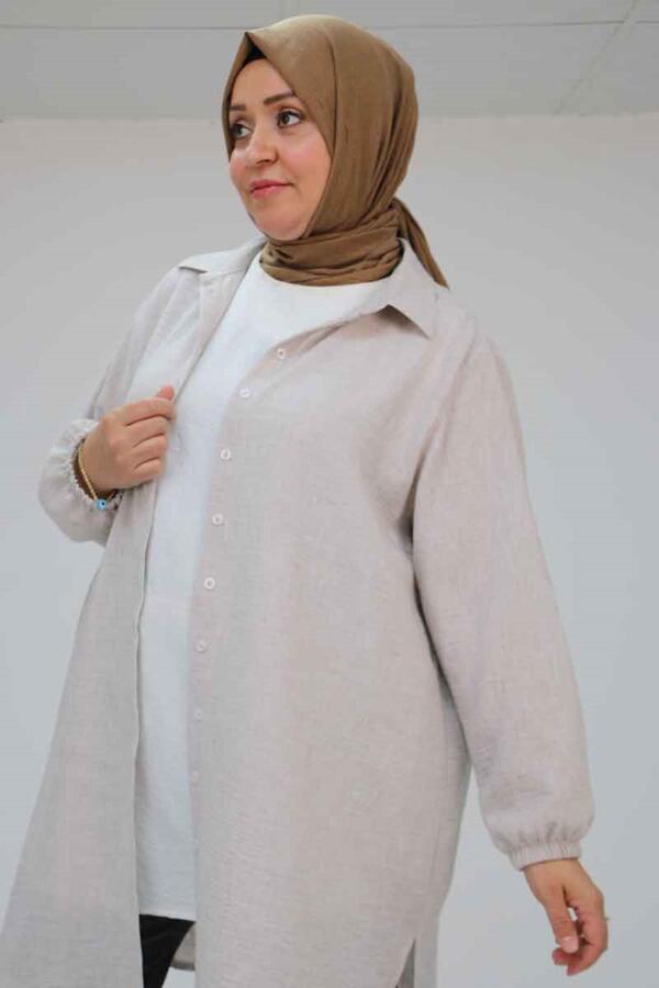 58061 Büyük Beden Erkek Yakalı Lucy Etamin Gömlek - Vizon - 2