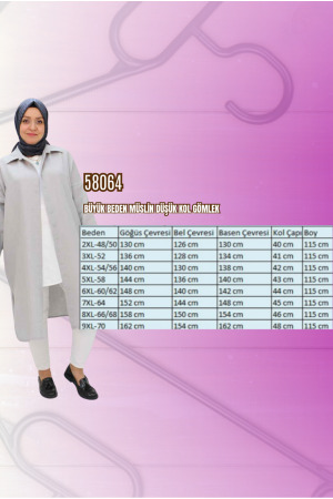 58064 Büyük Beden Müslin Düşük Kol Gömlek - Siyah - 2