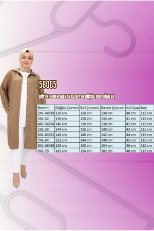 58065 Büyük Beden Melanj Keten Düşük Kol Gömlek - Siyah - 2