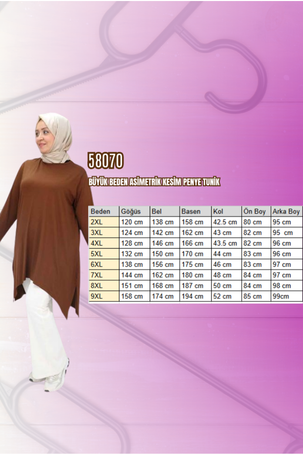 58070 Büyük Beden Asimetrik Kesim Penye Tunik - Mor - 1