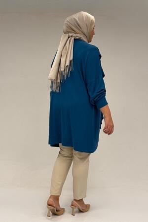 58074 Büyük Beden Fırfır Ve Taş Detaylı Penye Tunik - Petrol - 4