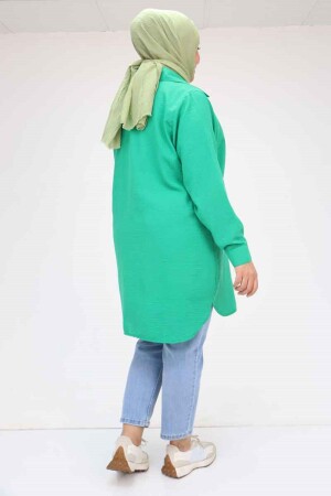 58081 Büyük Beden Düğmeli Yakası Detaylı Keten Tunik - Benetton - 3