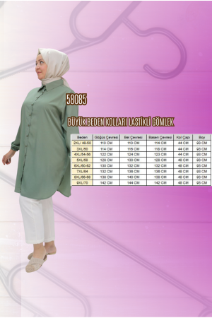 58085-1 Büyük Beden Kolları Lastikli Star Gömlek - Siyah - 2