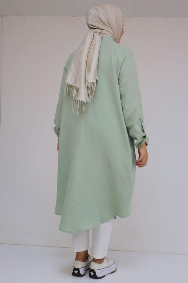 58092 Büyük Beden Çift Düğme Detaylı Müslin Gömlek - Nefti - 3