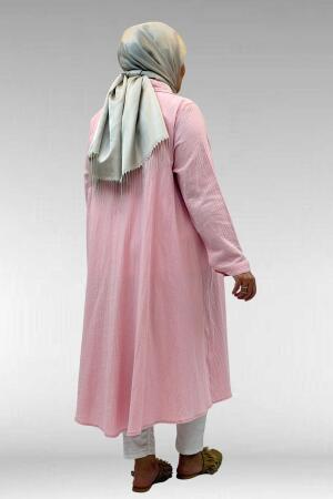 58093-1 Büyük Beden Mevlana Kesim Müslin Gömlek - Şeker Pembesi - 4