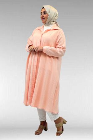 58093-1 Büyük Beden Mevlana Kesim Müslin Gömlek - Toz Pembe - 3